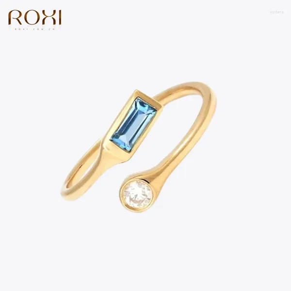 Cluster Ringe ROXI S925 Sterling Silber Blau Lila Champagner Zirkonia 2023 Mode Damen Ring Offen für Hochzeit Verlobung Schmuck