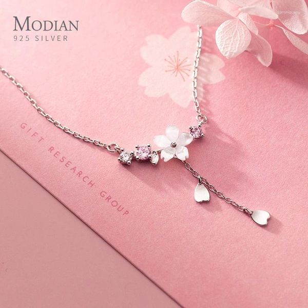 Anhänger Modian Marken 925 Sterling Silber Funkelnder Zirkon Weiße Muschel Blume Quaste Herzen Mode Luxus Anhänger Für Frauen Edlen Schmuck