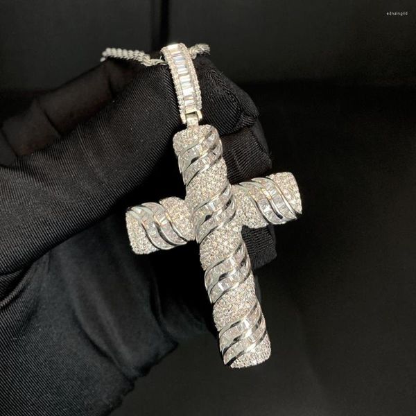 Ketten Styles Big Cross Anhänger mit Seilkette gepflasterte Cz Stein Halskette für Frauen Männer Hip Hop Schmuck versilbert Großhandel