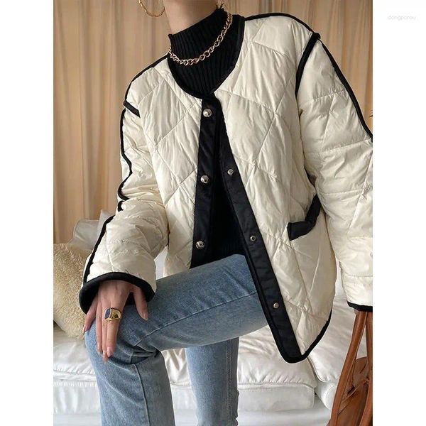 Casacos de trench femininos roupas de inverno mulheres 2023 moda oversized solto emagrecimento longsleeve algodão casaco argyle padrão jaquetas