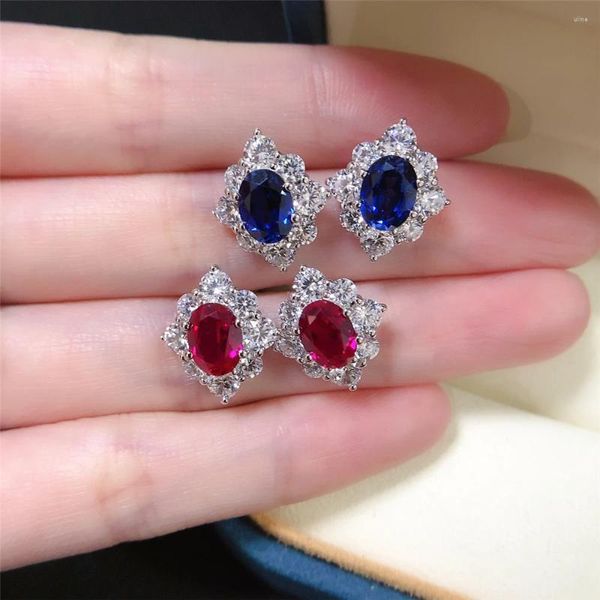 Stud Küpeler Gerçek Beyaz Altın 18K 1.5ct/ Parça Safir Yakut Elmas Kadınlar İçin Nişan Aşk Promise Takı Hediyesi