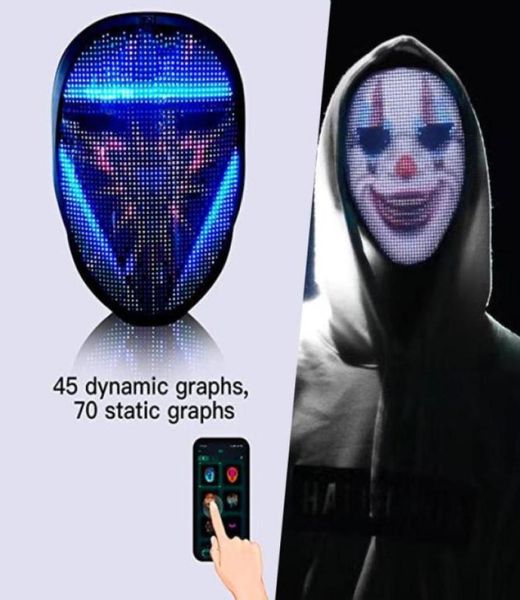 APP Controle Cyberpunk Smart Led Máscaras Faciais LED Light Up Mask para Adultos Led Party Cosplay Máscara Trajes Mudança Programável Face P8516888