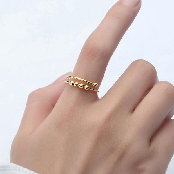 Cluster Ringe 1PC Kugeln Perlen für Frauen Edelstahl frei drehen Anti Stress Angst Ring Spirale Perlen Juwelen
