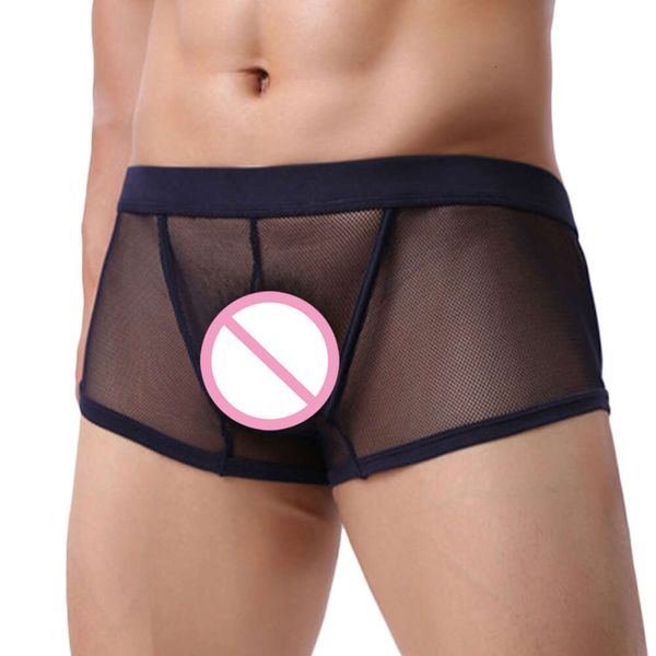 Cueca boxer ultrafina masculina, lingerie transparente transparente malha quadrangular micro mini calcinha de biquíni sissy