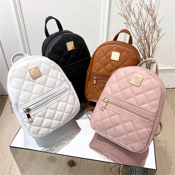 As mochilas para meninas são versáteis e elegantes, com pequenas mochilas escolares verificadas, bolsa cosmética feminina, mini zíper