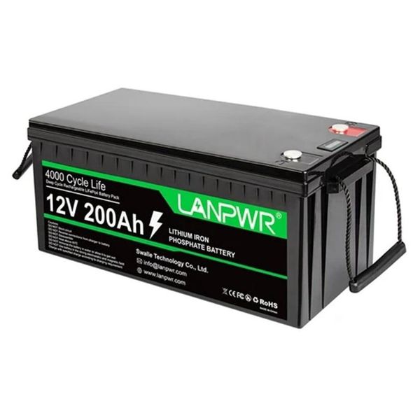 Enerji Depolama Pil LANPWR 12V 200AH LIFEPO4 Lityum Paketi Yedek Gücü 2560Wh 4000Add Derin Döngüler Dahili 100A BMS 46.29lb Işık W DHQ7B