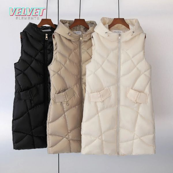 Damenwesten v e hochwertige Frauen Winter lange Weste Baumwoll gepolstert warme Oberbekleidung Frauen Damen Elegante Weste ärmellose Jacke 231122