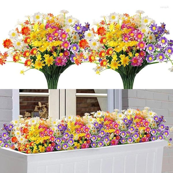 Flores decorativas 12 pacotes 7 cores falsas para decoração externa e interna vaso de plástico resistente a UV jardim B03E