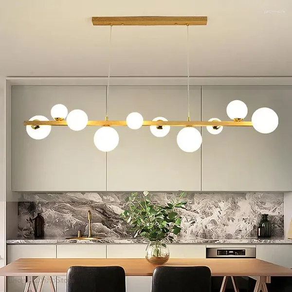 Lampadari Lampadario a sfera in vetro Lampada a sospensione in legno per soffitto Sala da pranzo Soggiorno Camera da letto Lampada a sospensione Apparecchio moderno