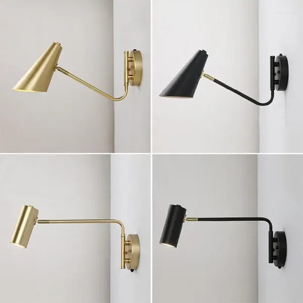 Lâmpada de parede moderna ouro balanço braço longo cabeceira quarto corredor iluminação ajustável com interruptor plug decoração casa arandela