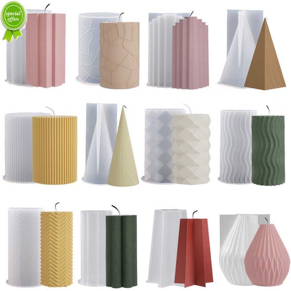 Novo cilindro de vela de vela de cilindro Diy Stripe Velas Dinâmio Fazendo Gesso Epóxi Resina Molde Decoração de Casa Presentes Madeirados