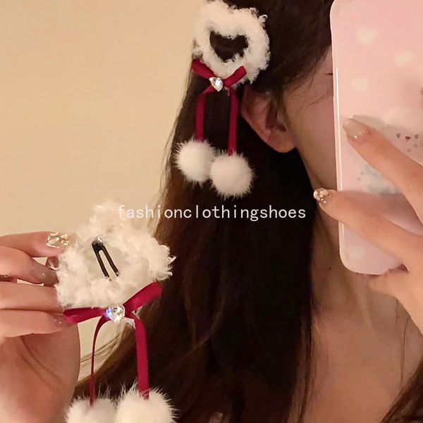 Simpatico peluche a forma di stella a forma di forcina per ragazze, a forma di cuore, fermagli per capelli, nastro per bambini, ciondolo con fiocco, festa festiva, accessorio per capelli di Capodanno