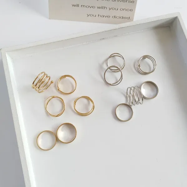 Anéis de cluster Moda Jóias Street Snap Ring Conjunto de seis peças Multi-camada Índice Dedo Simples Brilhante Frio Vento Knuckle