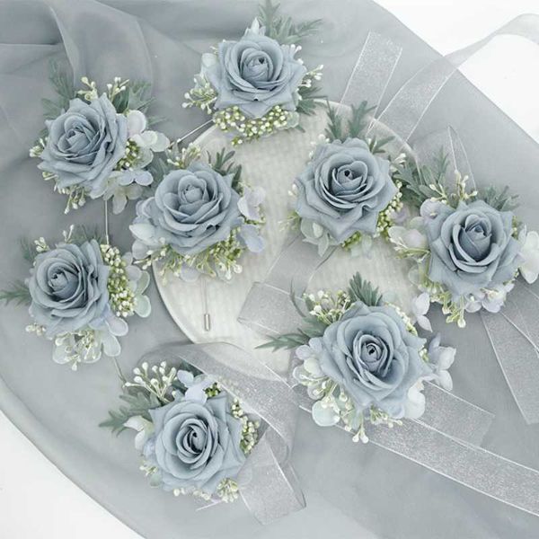 Outros acessórios de moda Boutonniere Roses de seda corsage pulseira Bridesmaid Bracelet Flowers Botão de botão Broche Accesorios de Boda J230422