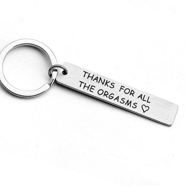 Anahtarlıklar Tüm orgazmlar için teşekkürler erkek arkadaşı hediye çift anahtarlık uzun paslanmaz çelik anahtar zincirleri halkalar mizah