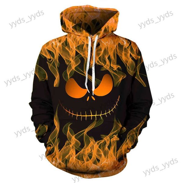 Moletom com capuz masculino outono / inverno masculino e feminino com capuz de manga comprida com estampa 3D Halloween Flame Hoodie casual moda moletom gráfico T231123