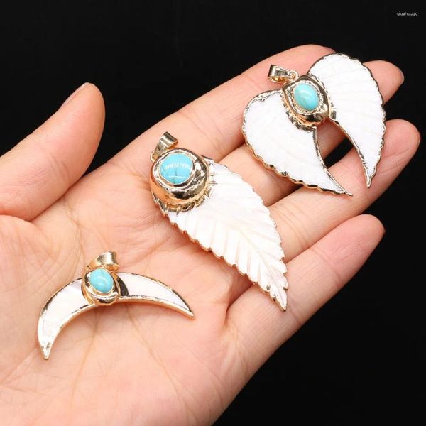 Pingente colares natural mãe de pérola concha esculpida asa lua forma conchas encantos para mulheres jóias fazendo acessórios de colar diy