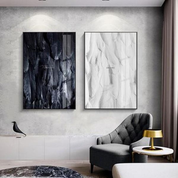 Nordic Dining Schwarz-Weiß- und Goldfeder-Kunstbilder für Wohnzimmer, moderne Wohndekoration, 24 x 36 Zoll, 60 x 90 cm, 3562088