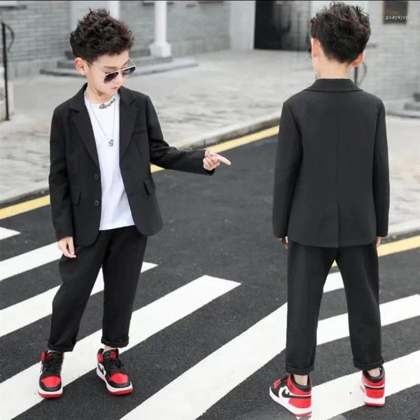 Set di abbigliamento 2023 Coreano Adolescente Babys Ragazzi Grigio Solido Vestito Primavera E Autunno 2-12Y Per Bambini A due pezzi Pantaloni Da Festa per bambini