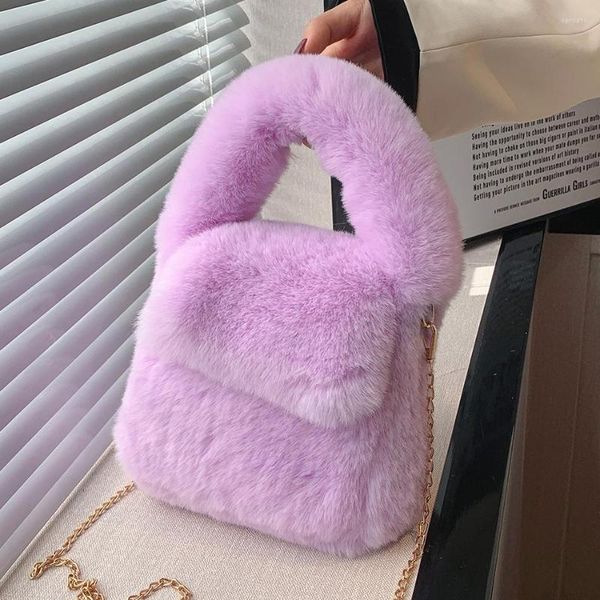 Abendtaschen Winter Mode Kunstpelz Kleine Schulter Umhängetasche Für Frauen 2023 Nette Plüsch Damen Mini Handytasche Warme Geldbörse Handtaschen