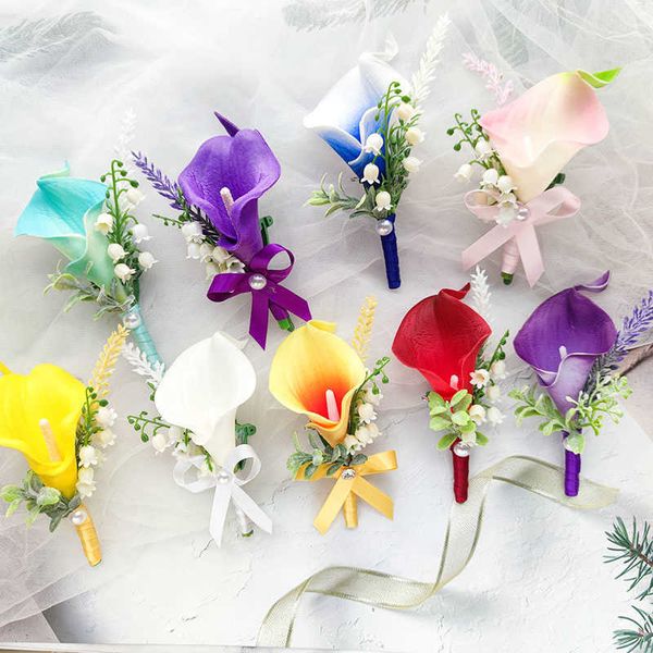 Outros acessórios de moda Boutonniere for Groom Corsage Wedding Calla Lily Men Artificial Men Broche Flowers Suits Decoração Acessor de casamento do baile de formatura J230422