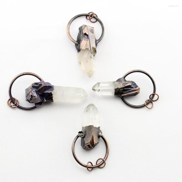 Colares pendentes protótipo de cristal branco natural pilar de colar de jóias de jóias de jóias anel de bronze