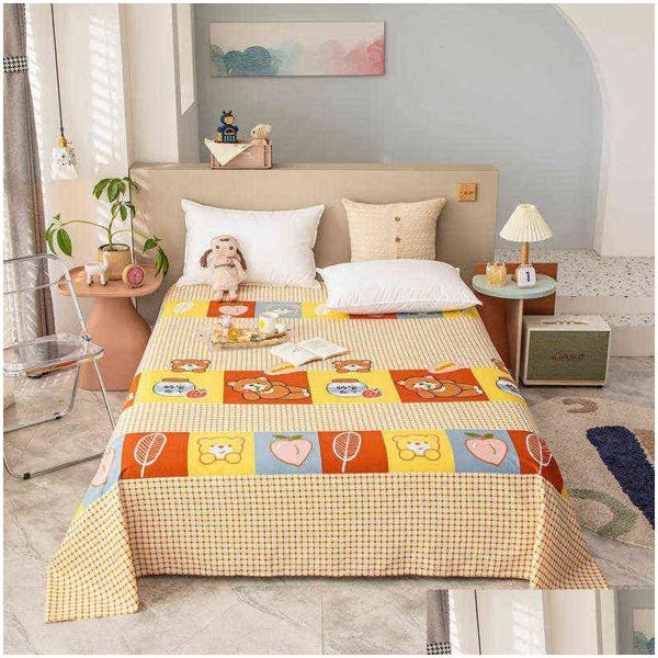 Set di lenzuola Bonenjoy Lenzuolo superiore in puro cotone Queen King Size Modello floreale Letto Er per doppia tinta unita Piatto senza federa 211110 Drop Dhg9Z