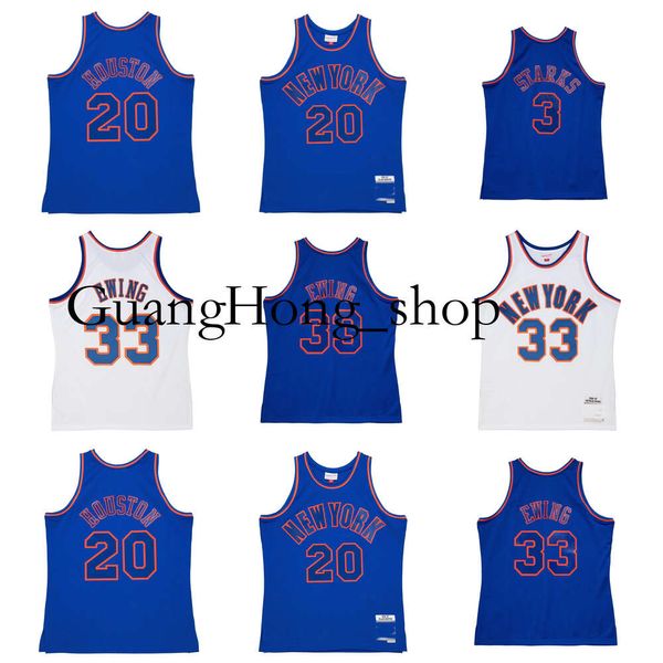 GH Larry Johnson Patrick Ewing 1996-97 Maglia da basket Knick New John Starks York Charles Mitch e Ness Maglie ritorno al passato Bianco Blu Taglia