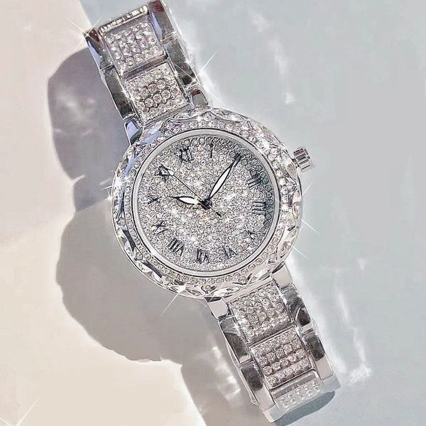 Outros relógios relógio completo diamante top marca de luxo quartzo aço para senhoras punk elegante zircão cristal moda relógio de pulso 231122