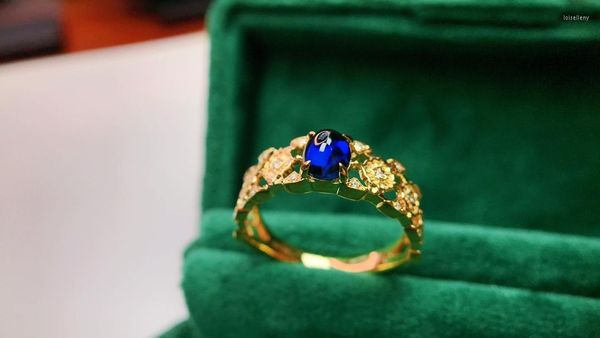 Кластерные кольца JY Solid 18k Gold Nature 0,79CT Blue Sapphire Gemstones Diamonds для женщин.