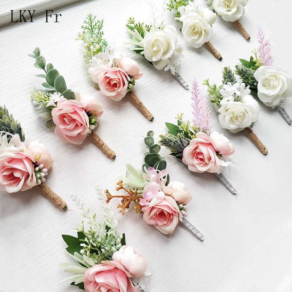 Altri accessori di moda Lky fr boutonniere fiori per matrimoni per le spicco rosa bianco boutonniere buttonhole maschi