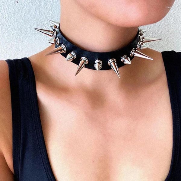 Choker Europäischen Harajuku Punk Metall Nieten Spike Halskette Für Frauen Weibliche Ungewöhnliche Bunte Leder Kette Party Club Schmuck