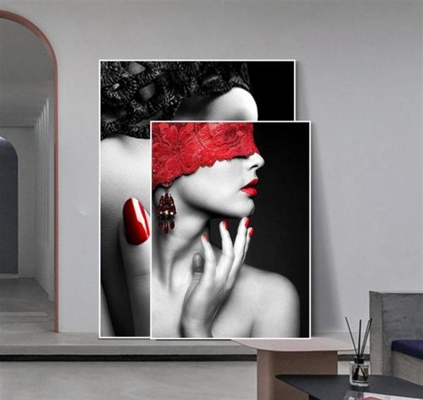 Moderne Mode Sexy Rote Lippen Leinwand Malerei Frauen Poster und Drucke Wohnzimmer Schlafzimmer Wand Kunst Bilder Home Bar Dekoration2321171373