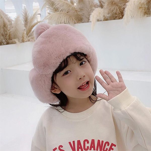 Cappelli invernali per bambini ispessiti caldi che mantengono il cappello russo coreano Ushanka Rex paraorecchie per capelli pilota da baseball per ragazze