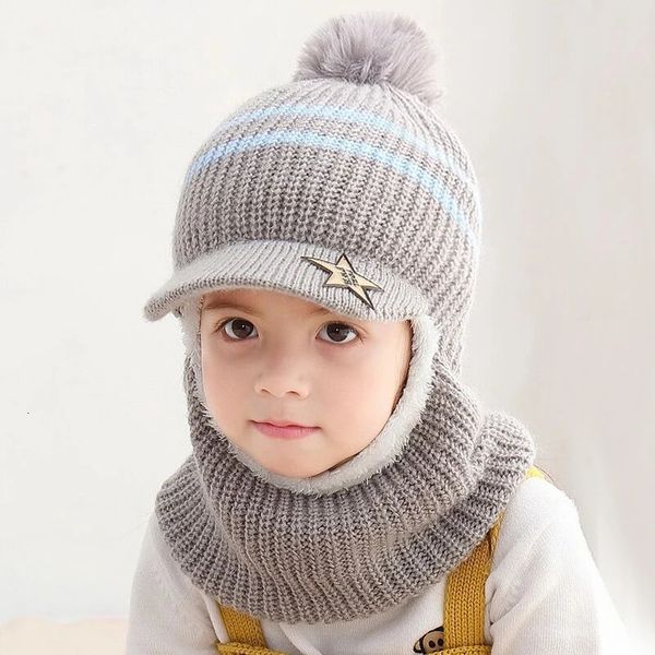 Kapaklar şapkalar bebek kış şapka pom beanie şapkalar bebek kız ve erkek şapka ile sıcak polar astar beyzbol kapakları çocuklar için ht19025 231123