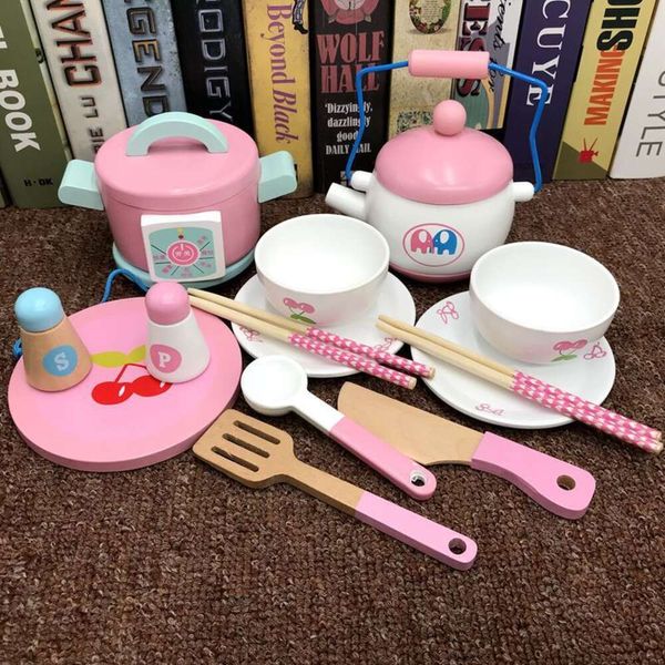 Nouveau En bois enfants après-midi thé cuisine jouets ensemble jouer maison simulation théière thé ensemble gâteau fille princesse cuisine jouets