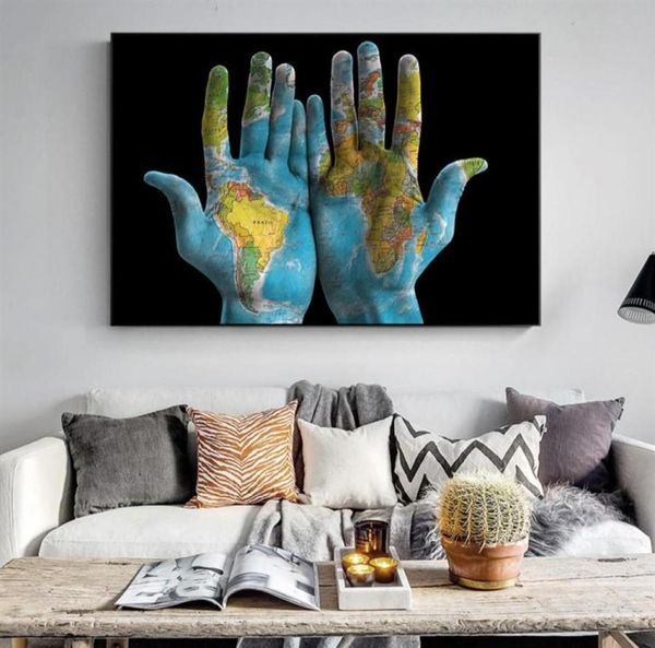 Pintura em tela pôsteres de parede e impressões palma do mapa do mundo HD imagens de arte de parede para sala de estar decoração de sala de jantar el home 5272846