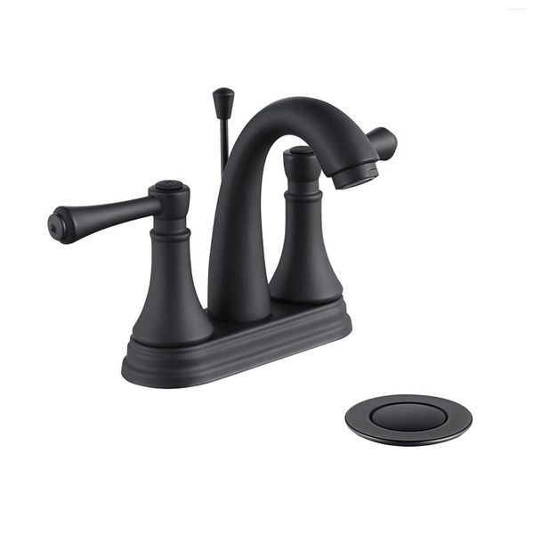 Rubinetti per lavandino del bagno Americano Rubinetto per lavabo nero da 6,2 pollici Rubinetto per WC e miscelatore freddo Lavabo con doppia maniglia con drenaggio dell'acqua