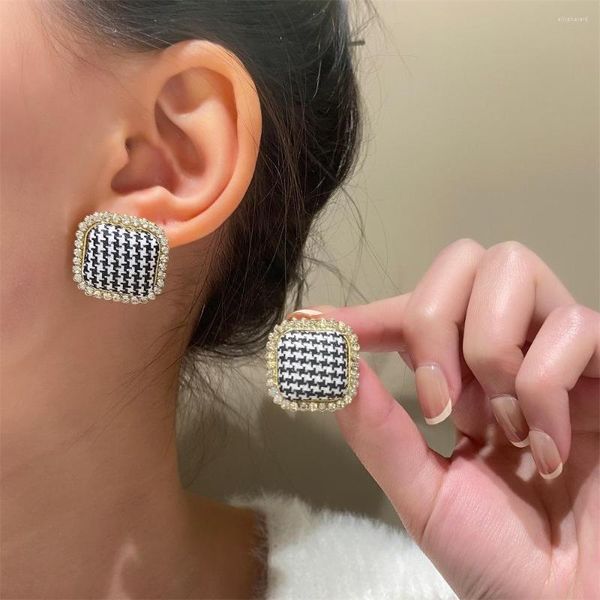 Ohrstecker Klassisch Hahnentritt Tuch Quadratisch Für Frauen Koreanisch Mode Kristall Um Geometrische Ohrringe Täglichen Verschleiß Schmuck Geschenk