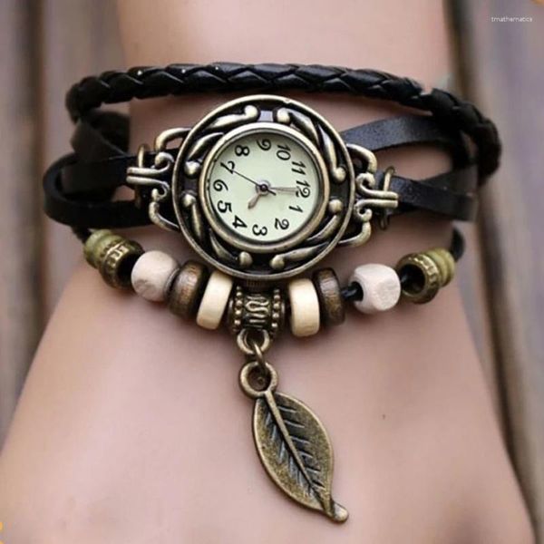 Relojes de pulsera Reloj de moda para mujer Pulsera de cuero retro de estilo simple