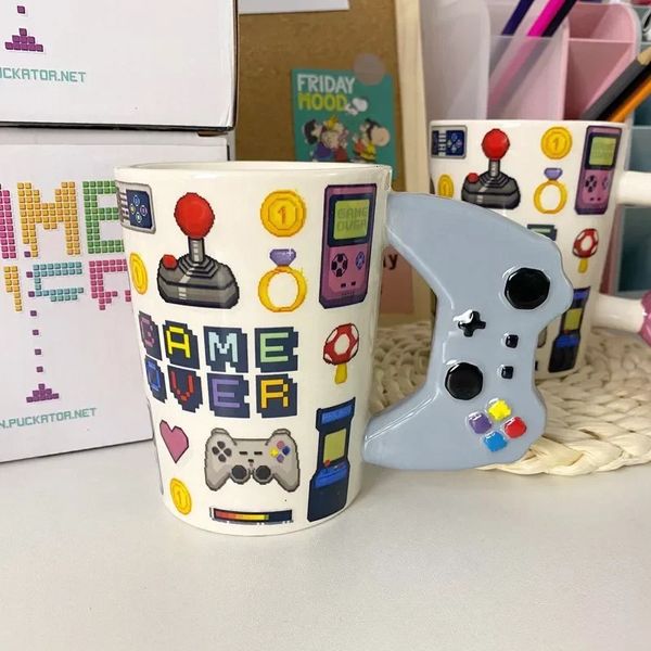 Kupalar el yapımı seramik kahve fincanı 350ml 3D oyun sapı stili ev kahvaltı sütü yaratıcı doğum günü hediye bardağı 231122