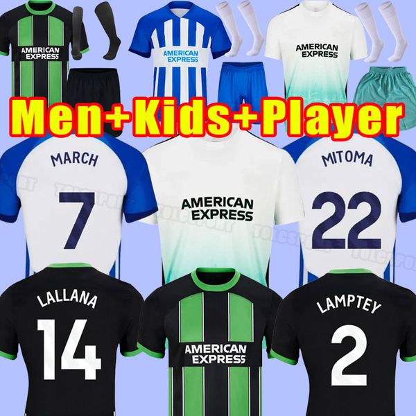S-4XL Futbol Formaları Yetişkinler ve Kid Ki Erkekler Çocuk Setleri 2023 2024 Maupay Connolly Allister Trossard March Alzate Mens Suit 23 24 Çocuk Futbol Gömlek Hayranları Oyuncu
