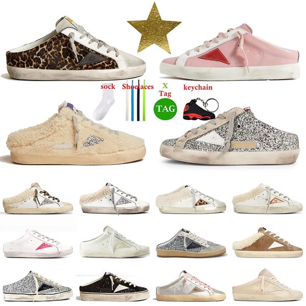 Mulheres Designer Goldenstar Sabots Chinelos Sapatos Plataforma de Luxo Super Estrelas Homens Sujos Sapatilhas Douradas Velhas em Couro Napa Camurça Fur Slides Mocassins Treinadores Sapato