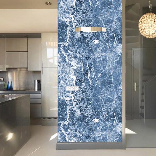 Adesivi murali Carta da parati in marmo autoadesiva blu impermeabile in PVC resistente all'olio Carta da contatto Adesivo per rinnovamento di mobili da cucina per bagno