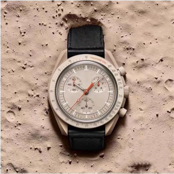 Günstige biokeramische Planet Moon Quarz Moonswatch-Uhr Mission to Mercury 42 mm Vollfunktions-Chronograph Herrenpaar Gemeinsamer Name Wris229j