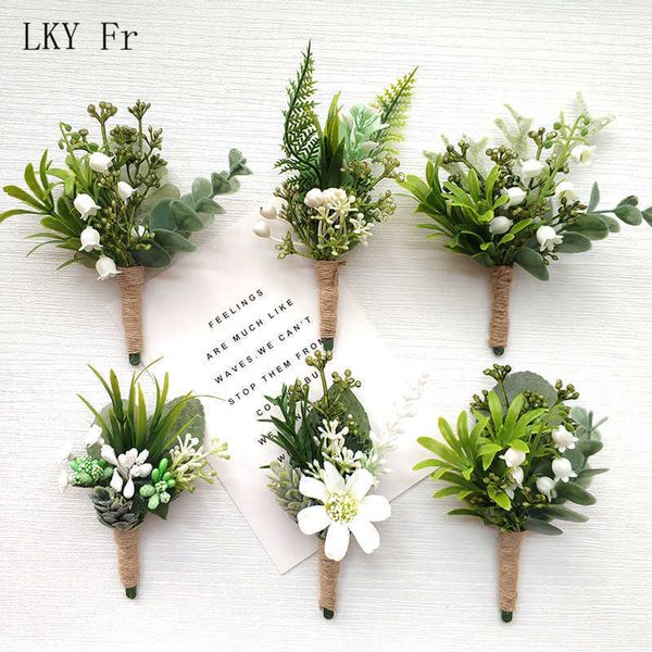 Andere Modeaccessoires LKY Fr Boutonniere Corsage Pin Flowers Green Forest Wedding Boutonniere Buttonhole Men Wedding Planner Marriage Corsages Br J230422