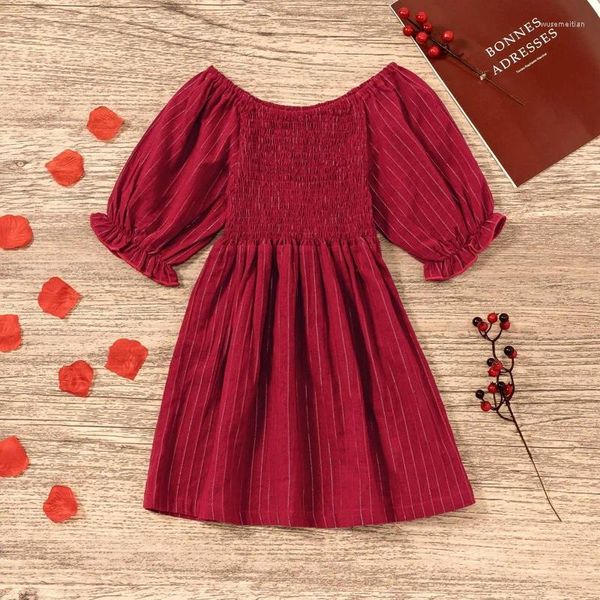 Abiti da ragazza Abito per ragazze Festa Principessa Vino Rosso Estate Manica corta in cotone Abbigliamento per bambini