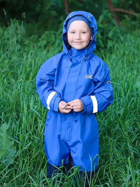 Blauer wasserdichter Kapuzenoverall für Jungen – perfekt für Outdoor-Aktivitäten mit strapazierfähigem, langlebigem Material, Kinder-Regenmantel