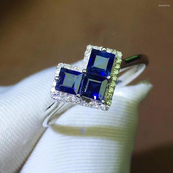 Rings de cluster jóias finas Real 18k White Gold Natural NATURAL 1.21CT Blue Sapphire Gemstone Diamonds Stone feminino Anel para mulheres