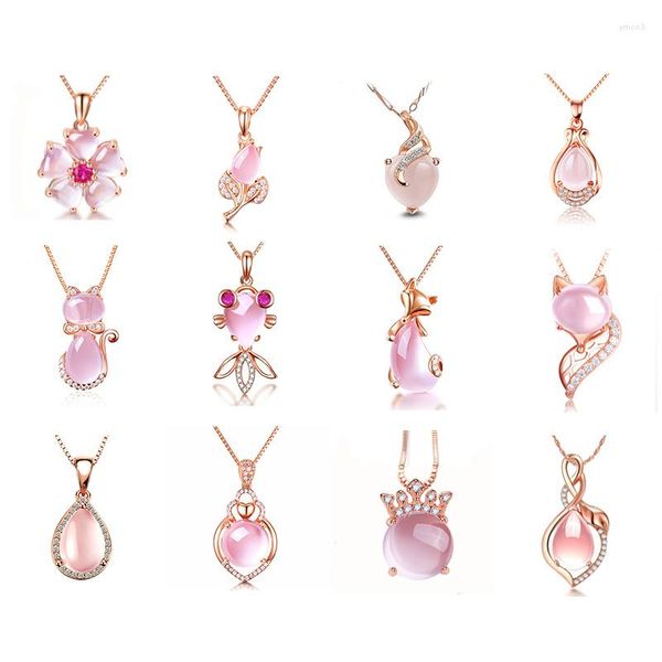 Anhänger Halsketten Mode Frauen Für Die Herstellung Von Schmuck Diy Rosa Opal Fit Ketten Halskette Rose Gold Farbe Zubehör Großhandel Ohne Kette